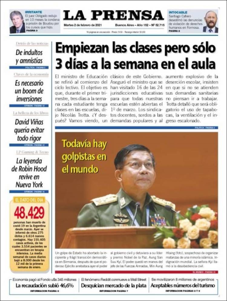 Portada de La Prensa (Argentina)