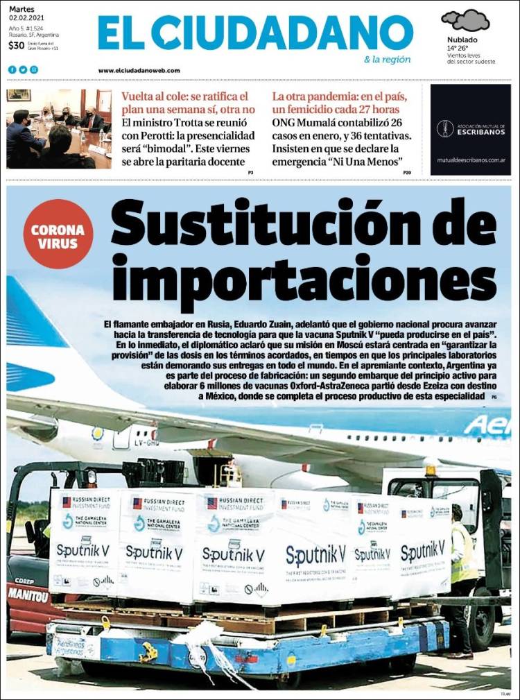 Portada de Diario El Ciudadano (Argentina)