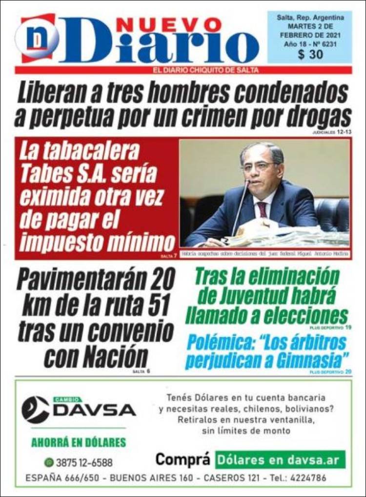 Portada de Nuevo Diario de Salta (Argentina)