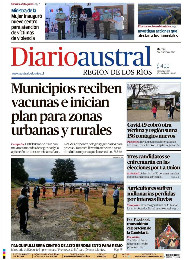 Portada de El Diario Austral de Valdivia (Chile)