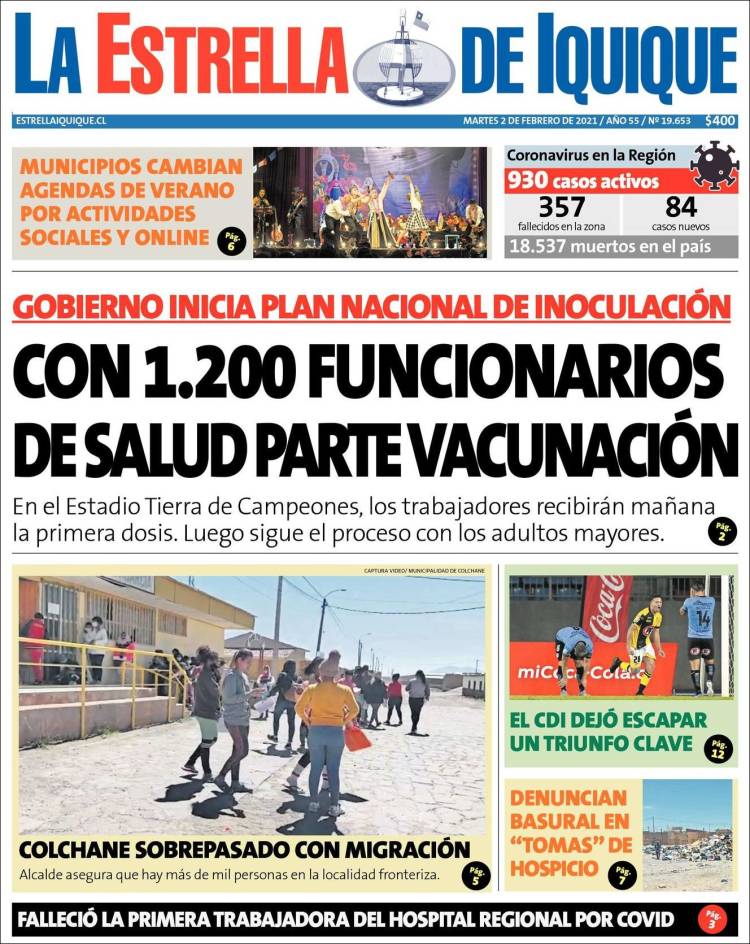 Portada de La Estrella de Iquique (Chile)