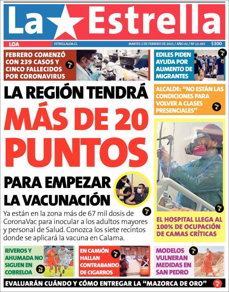 Portada de La Estrella de Loa (Chile)