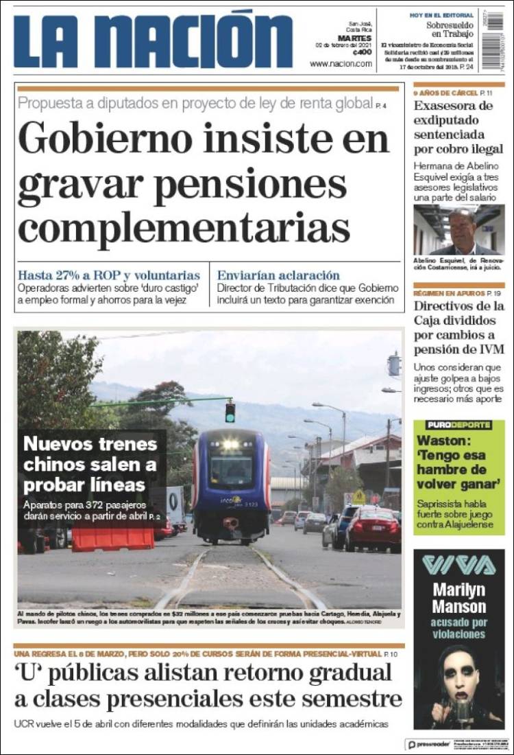 Portada de La Nación - Costa Rica (Costa Rica)