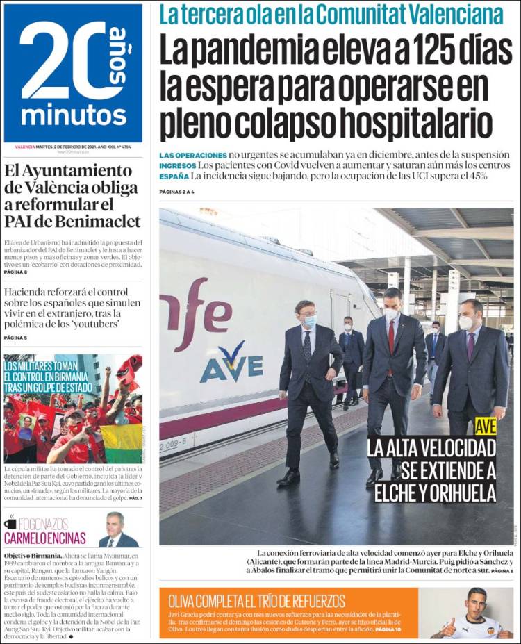 Portada de 20 Minutos - Valencia (España)