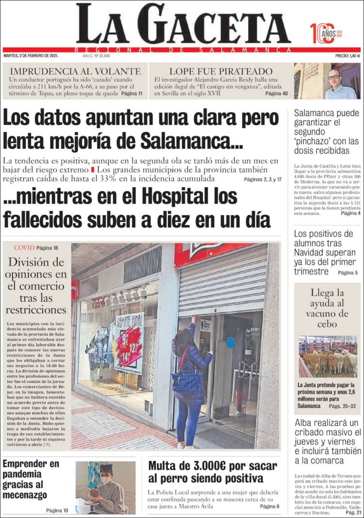 Portada de La Gaceta de Salamanca (España)