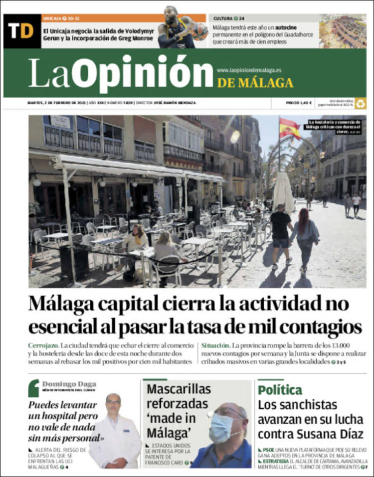 Portada de La Opinión de Málaga (España)