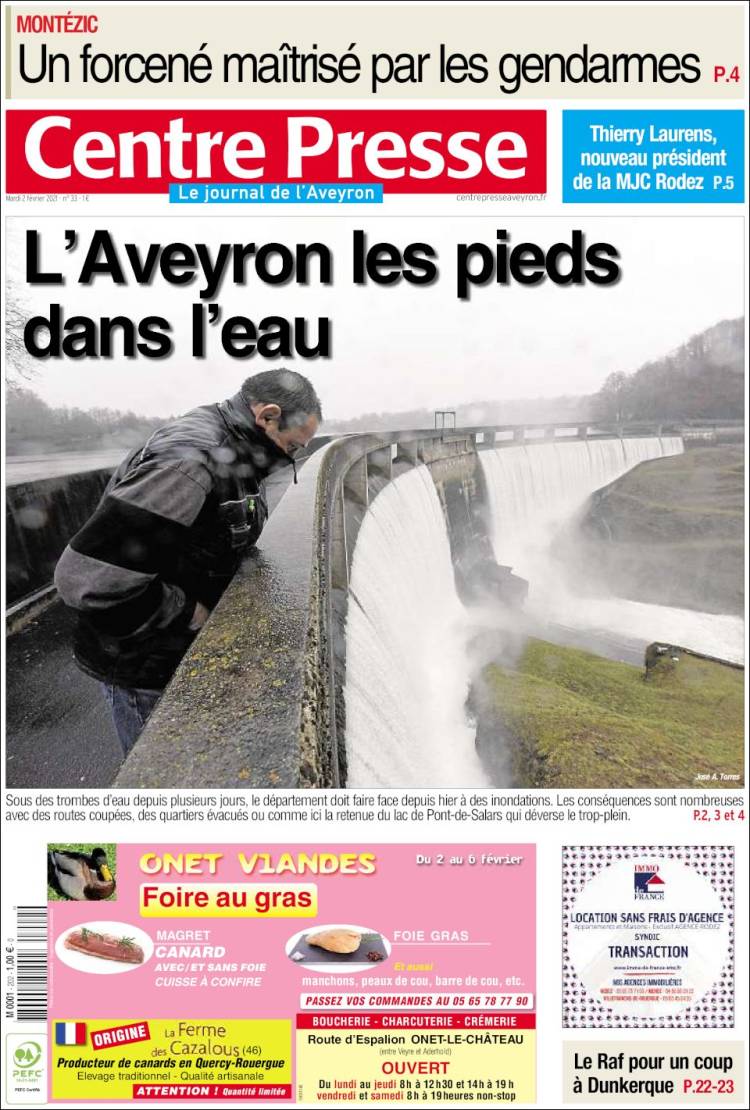 Portada de Centre Presse (Francia)