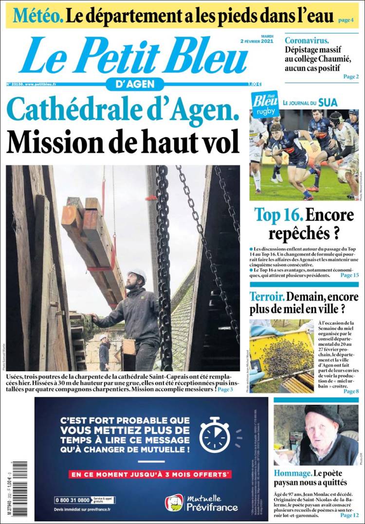 Portada de Le Petit Bleu (Francia)