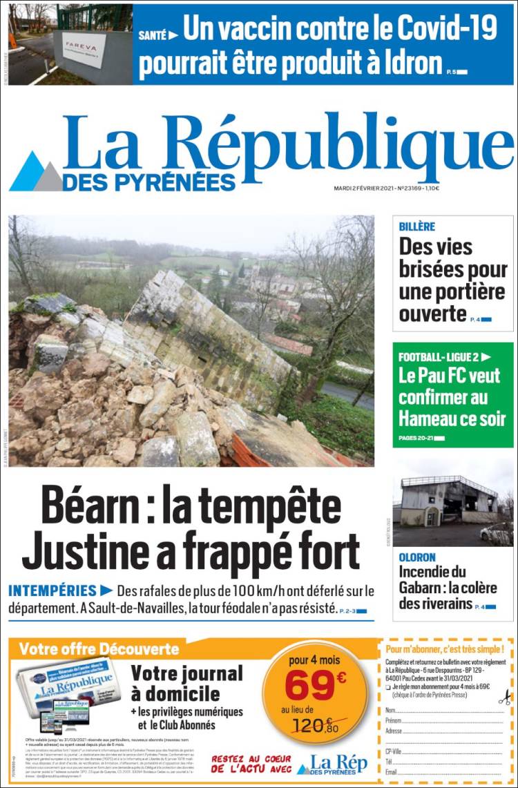 Portada de La République des Pyrénées (Francia)