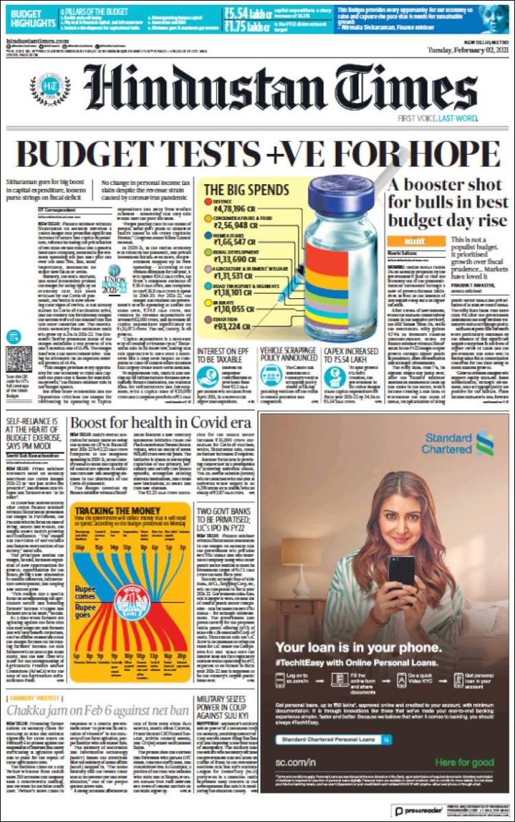 Portada de Hindustan Times (India)