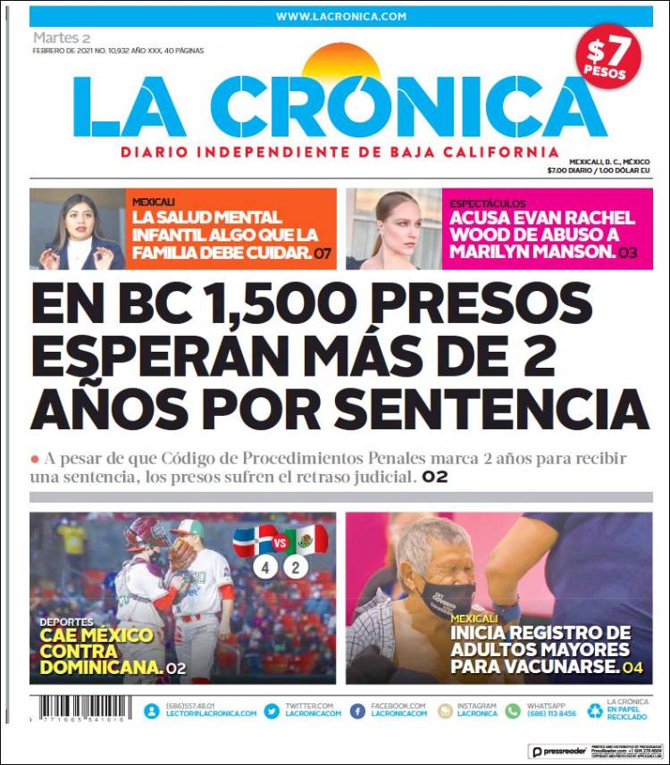 Portada de La Crónica de Baja California (M&eacute;xico)