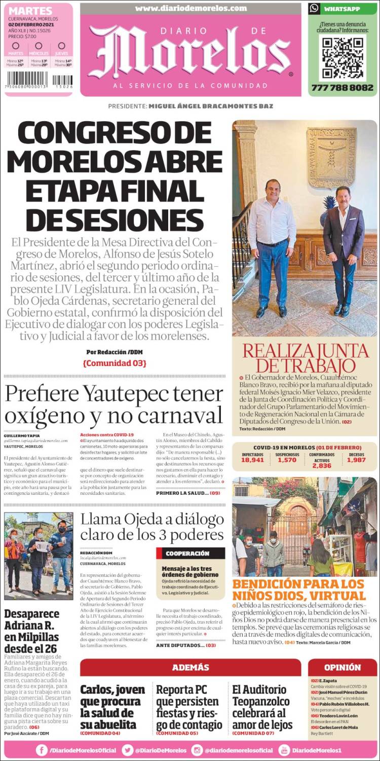Portada de Diario de Morelos (M&eacute;xico)
