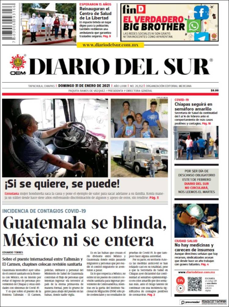 Portada de El Diario del Sur (M&eacute;xico)