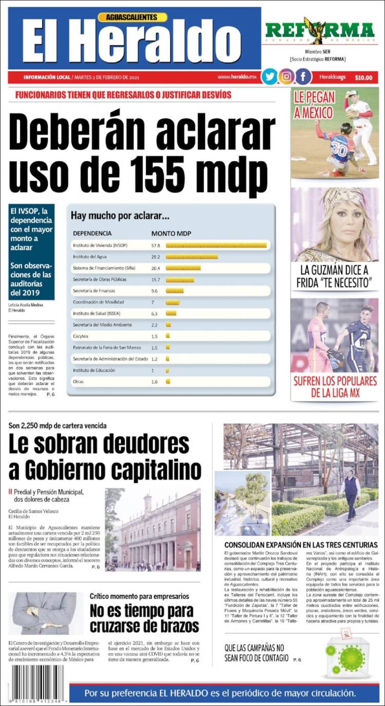 Portada de El Heraldo de Aguascalientes (M&eacute;xico)