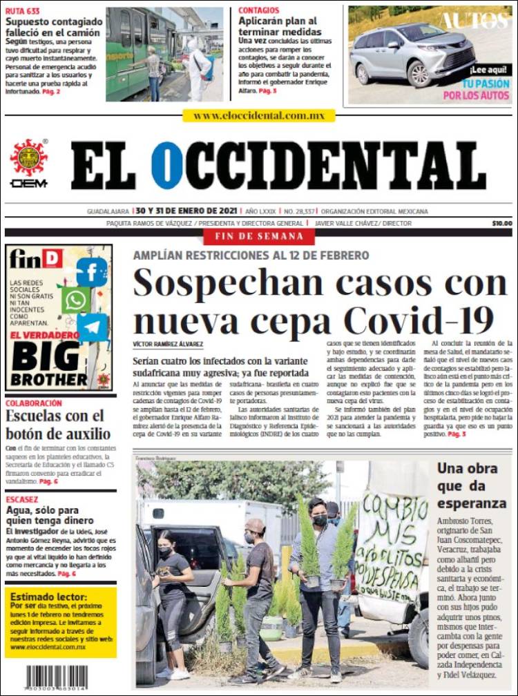 Portada de El Occidental (M&eacute;xico)