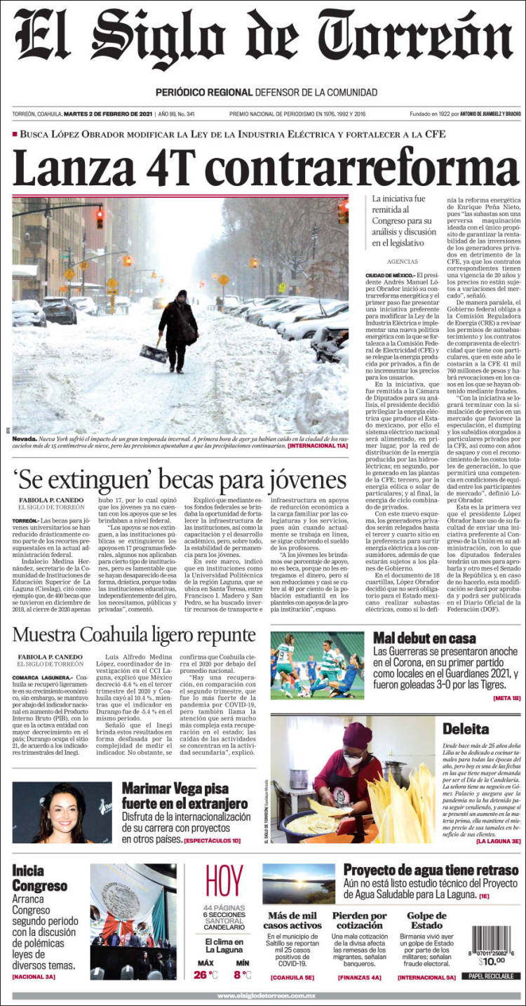 Portada de El Siglo de Torreon (M&eacute;xico)