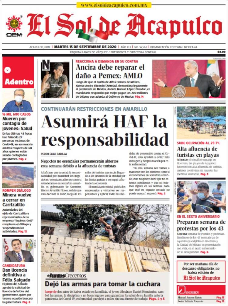 Portada de El Sol de Acapulco (M&eacute;xico)