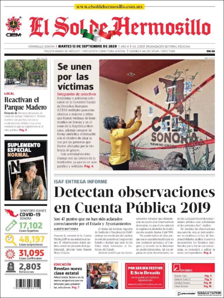 Portada de El Sol de Hermosillo (M&eacute;xico)