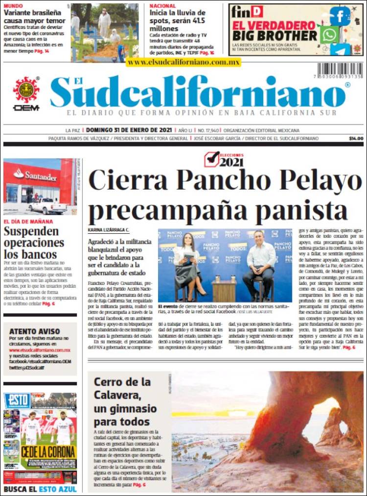 Portada de El Sudcaliforniano (M&eacute;xico)