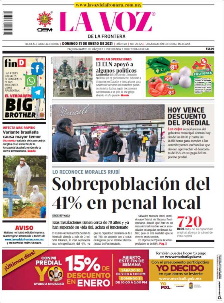 Portada de La Voz de la Frontera (M&eacute;xico)