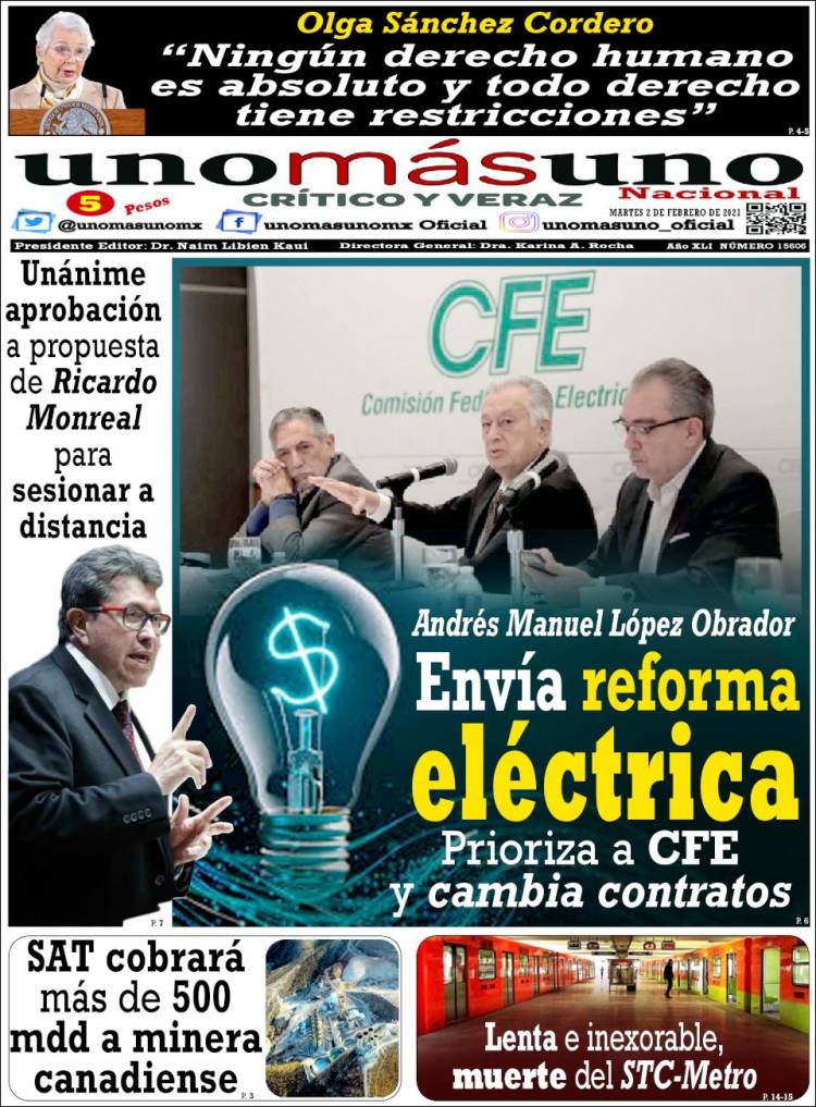 Portada de unomásuno (M&eacute;xico)