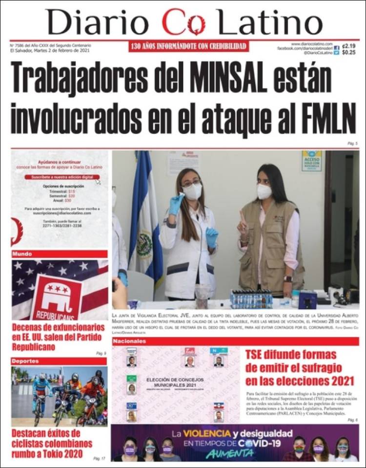 Portada de Diario Co Latino (El Salvador)