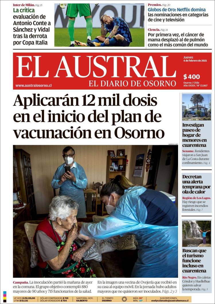 Portada de El Austral de Osorno (Chili)