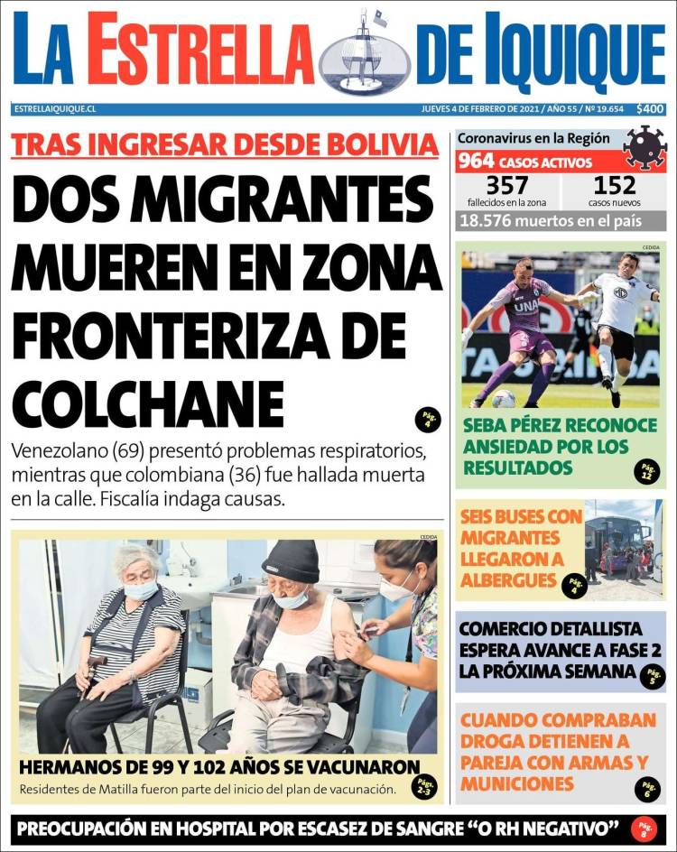 Portada de La Estrella de Iquique (Chili)