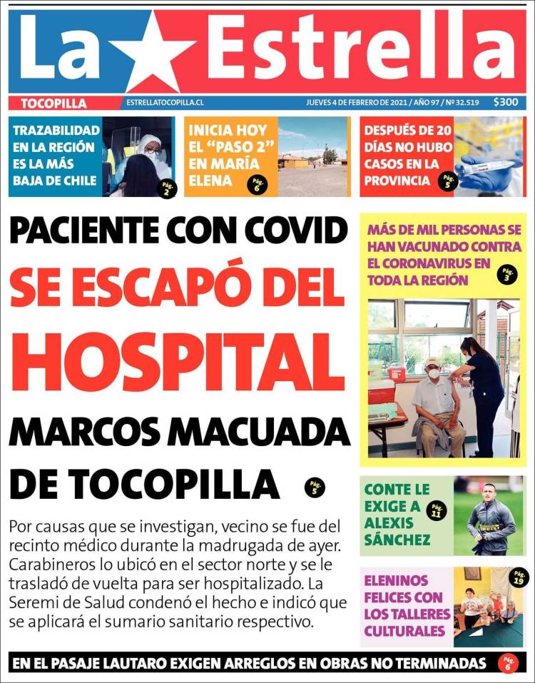 Portada de La Estrella de Tocopilla (Chili)