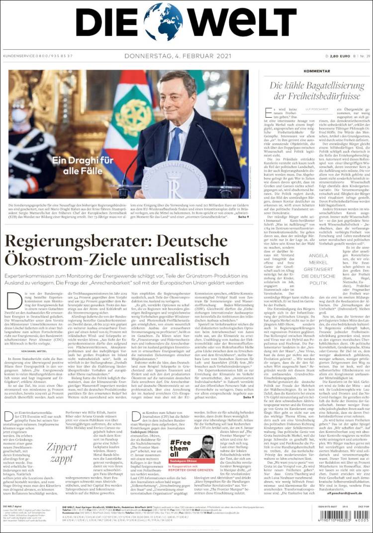 Portada de Die Welt (Allemagne)