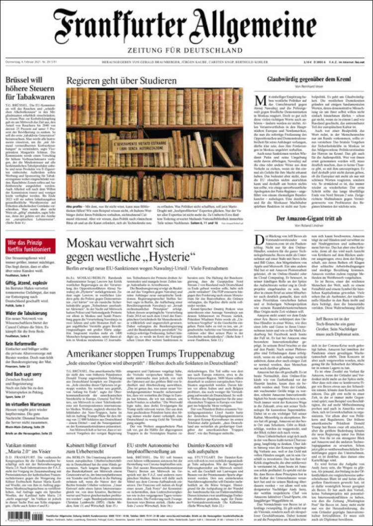Portada de Frankfurter Allgemeine (Allemagne)