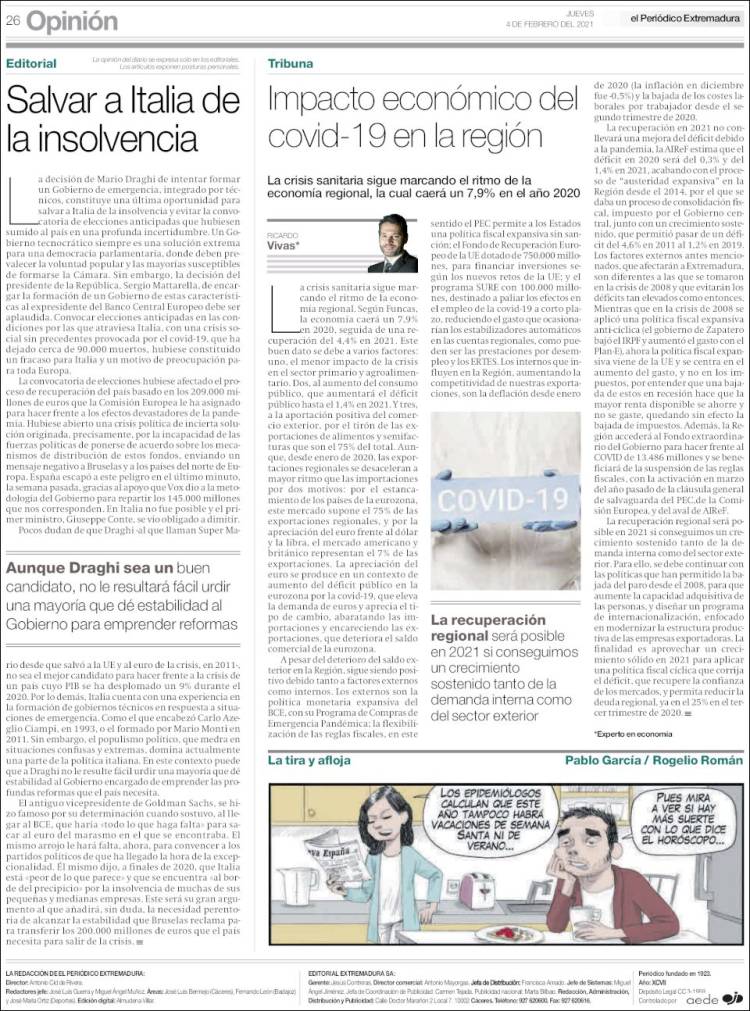 Portada de El Periódico de Extremadura (España)