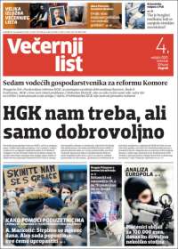 Portada de Večernji (Croacia)