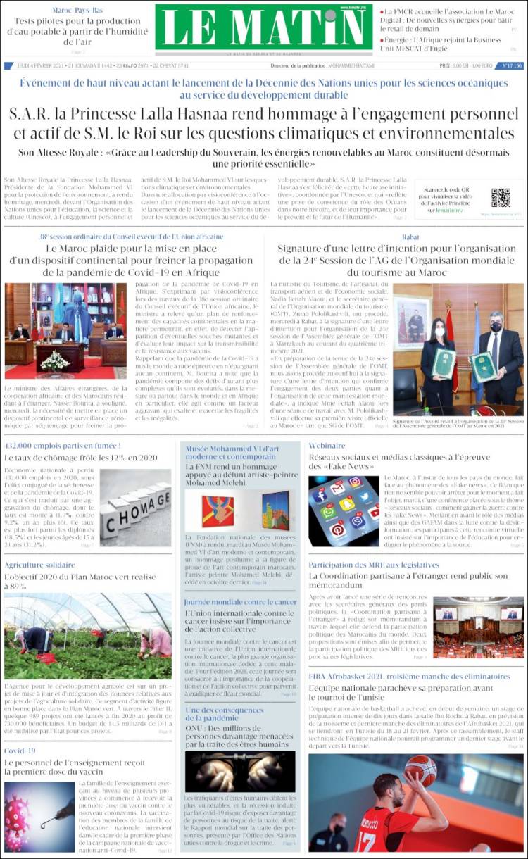 Portada de Le Matin (Marruecos)