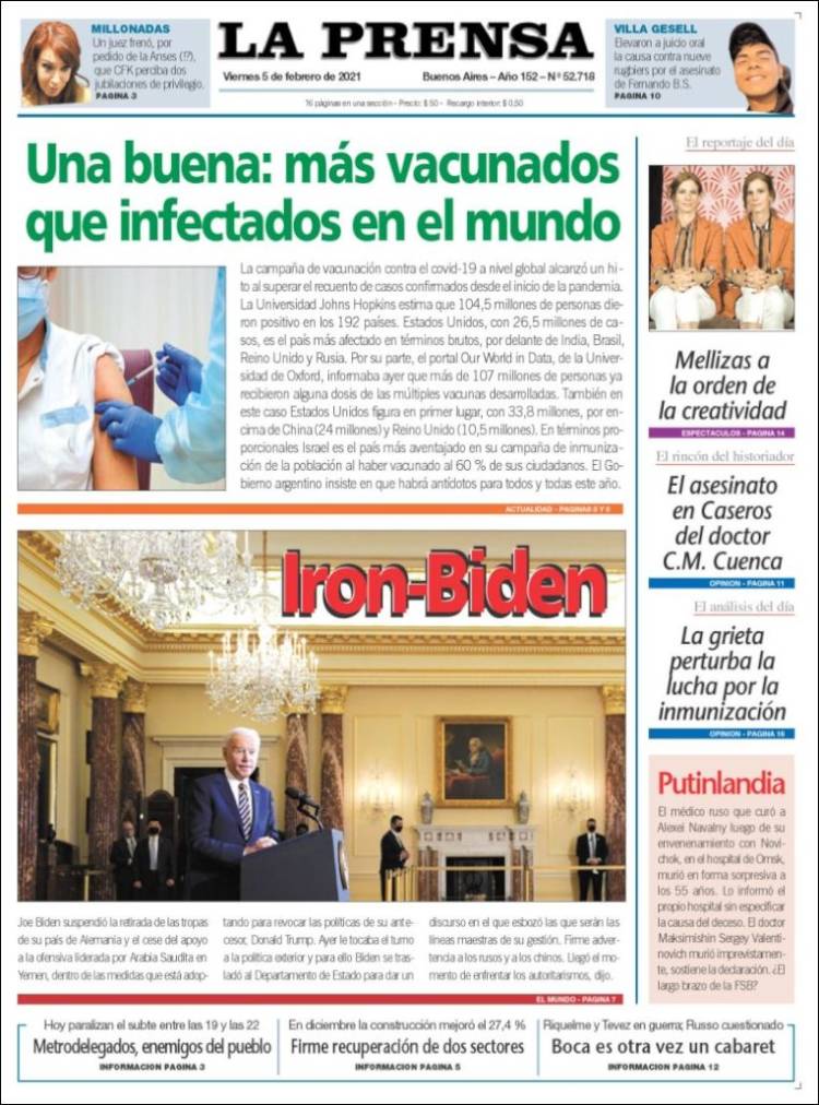 Portada de La Prensa (Argentina)