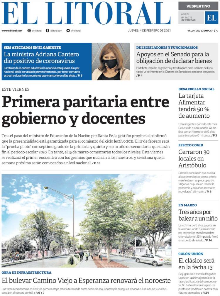 Portada de Diario El Litoral (Argentina)