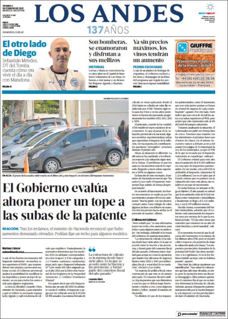 Portada de Los Andes - Mendoza (Argentina)