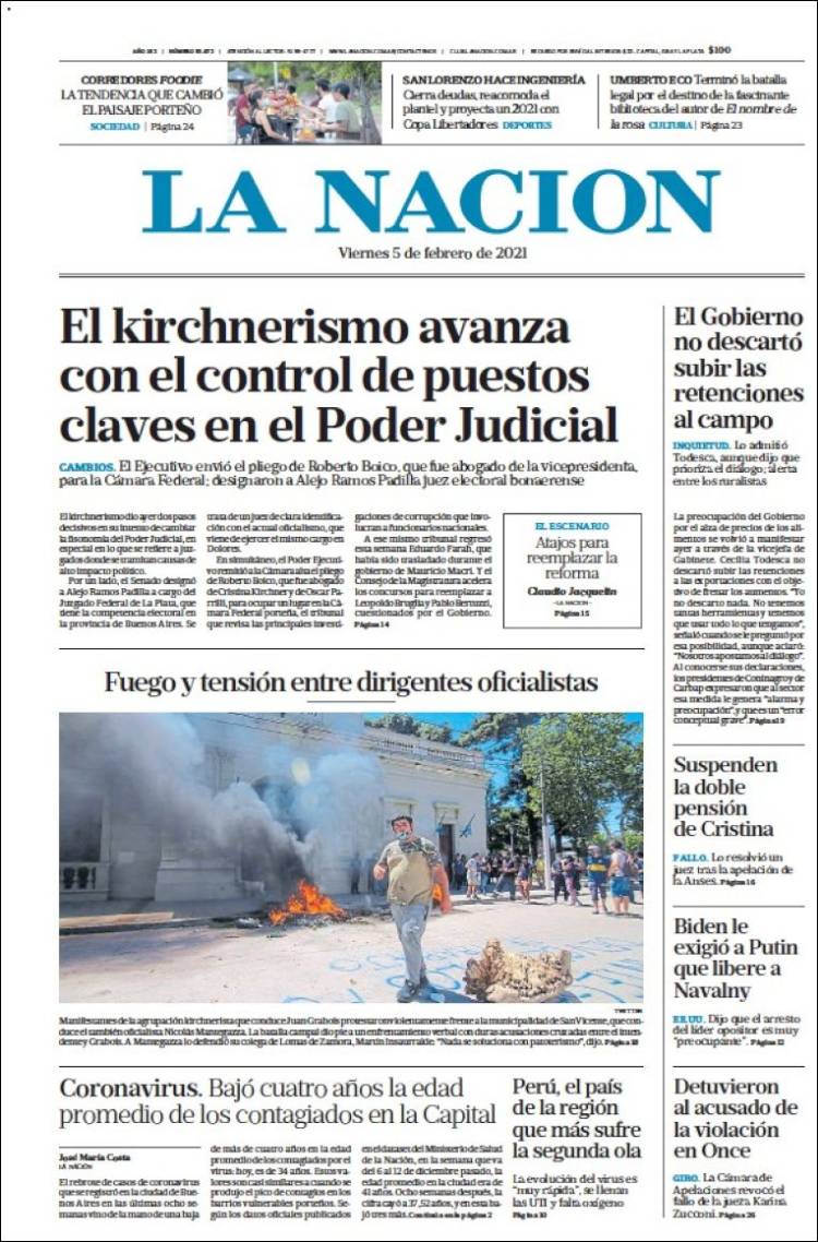 Portada de La Nación (Argentina)