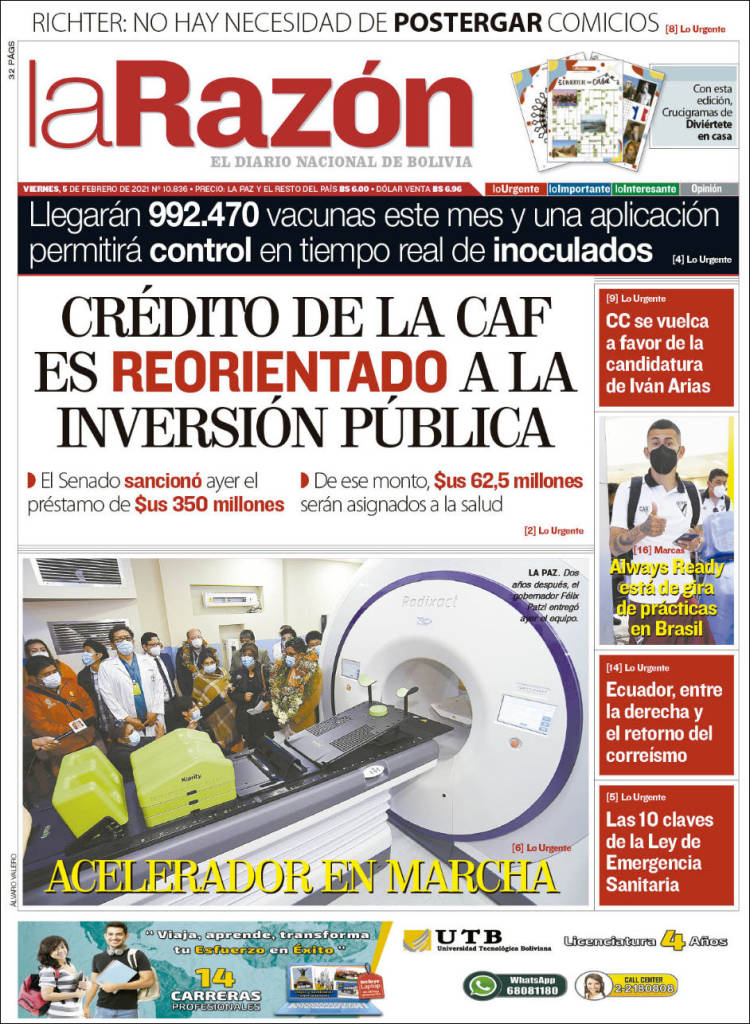 Portada de La Razón (Bolivia)