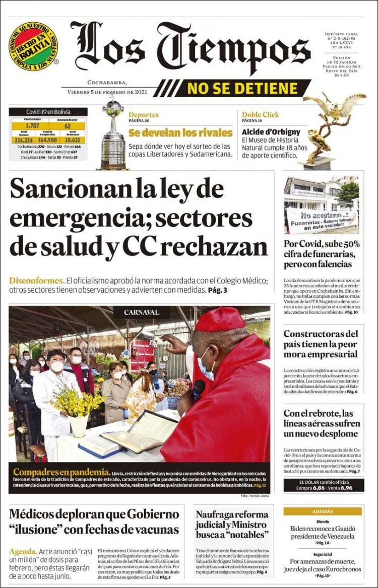 Portada de Los Tiempos (Bolivia)