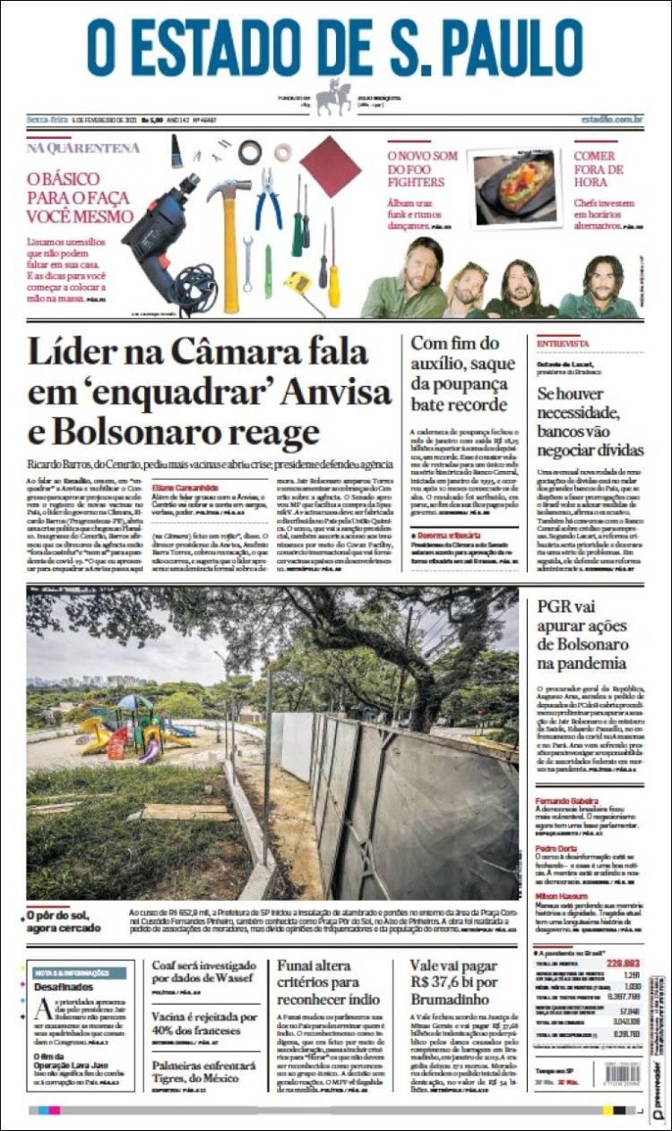 Portada de O Estado de São Paulo (Brasil)
