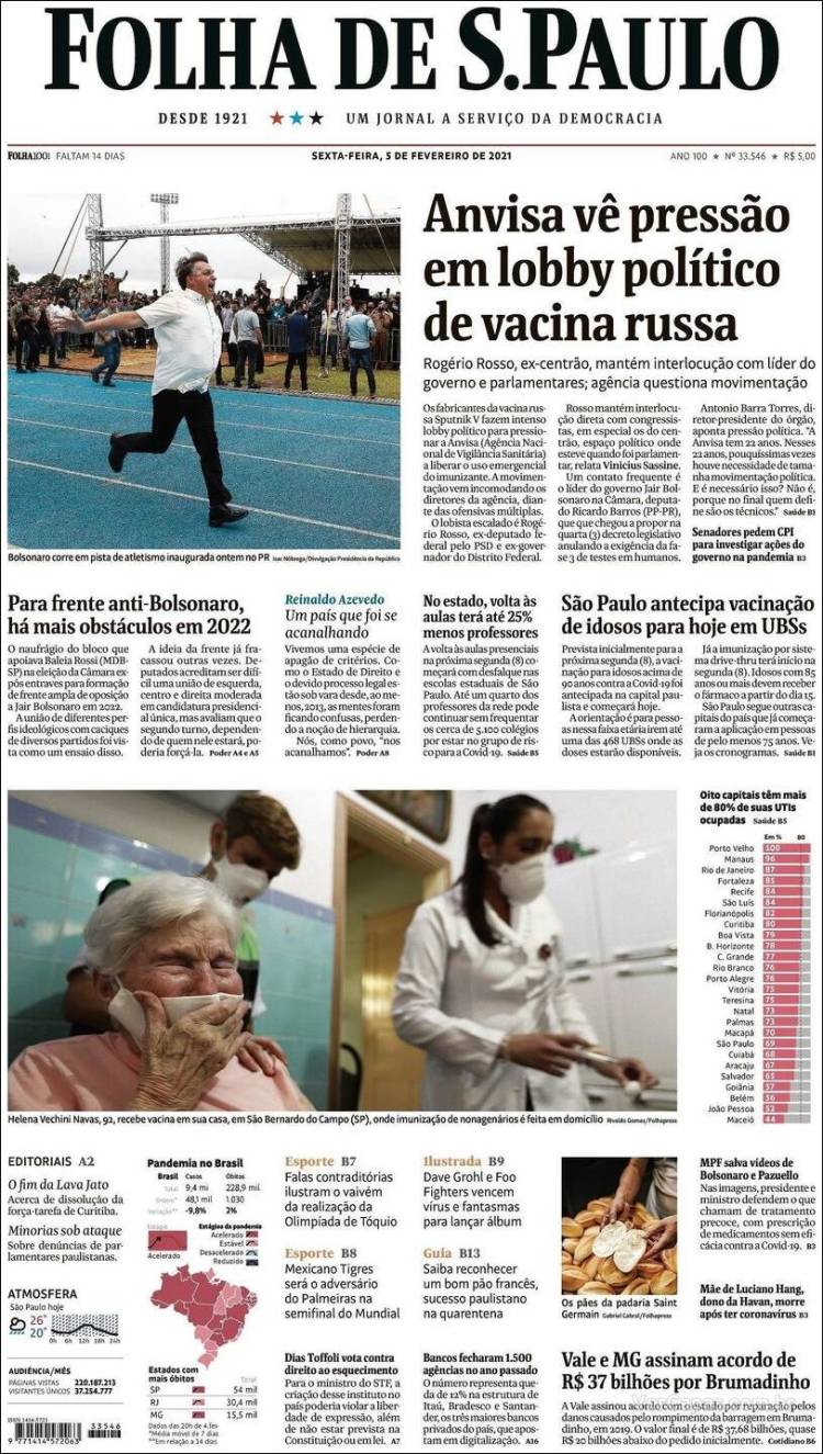 Portada de Folha de São Paulo (Brasil)