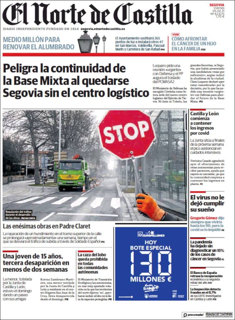 Portada de Norte de Castilla - Segovia (Espa&ntilde;a)