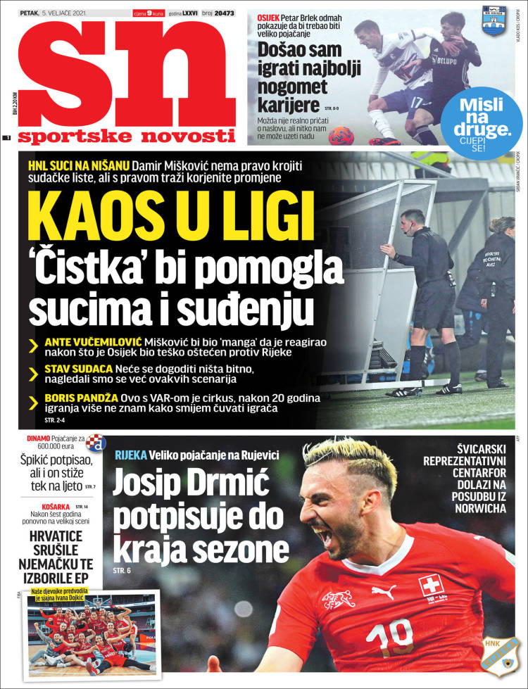 Portada de Sportske Novosti (Croacia)
