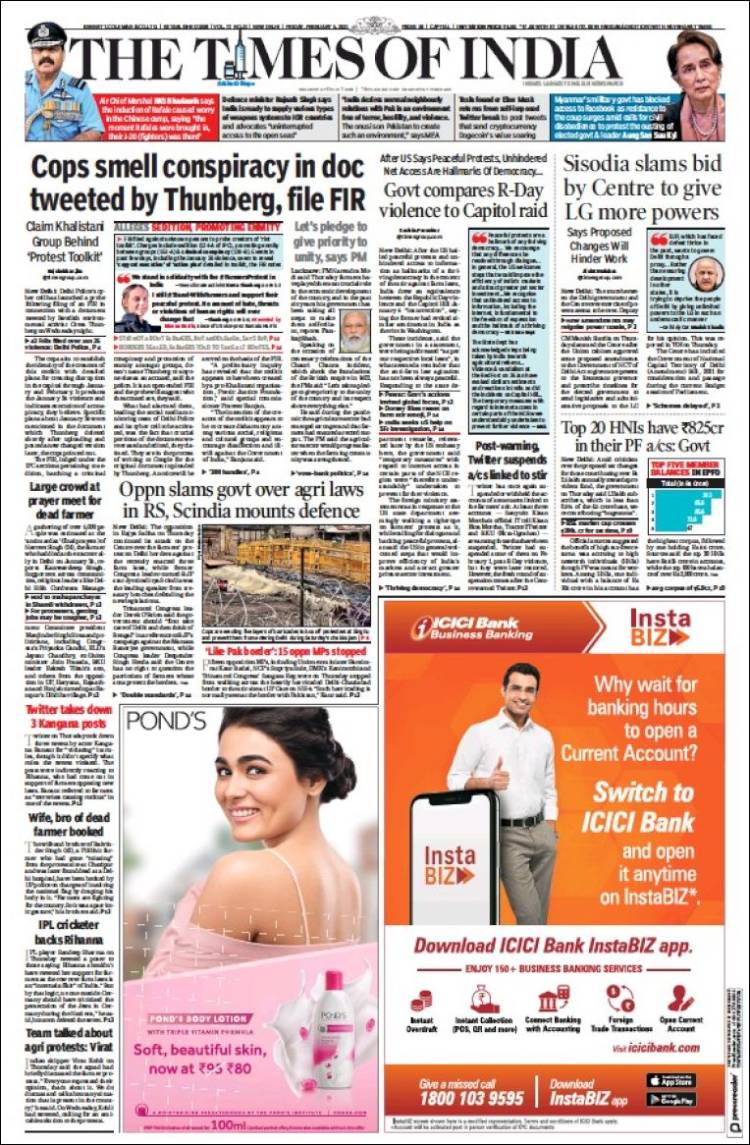 Portada de The Times of India (India)