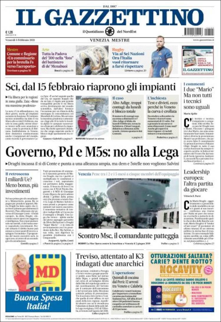 Portada de Il Gazzettino (Italia)