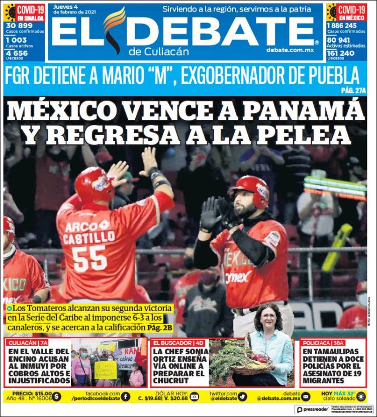 Portada de El Debate de Culiacán (México)