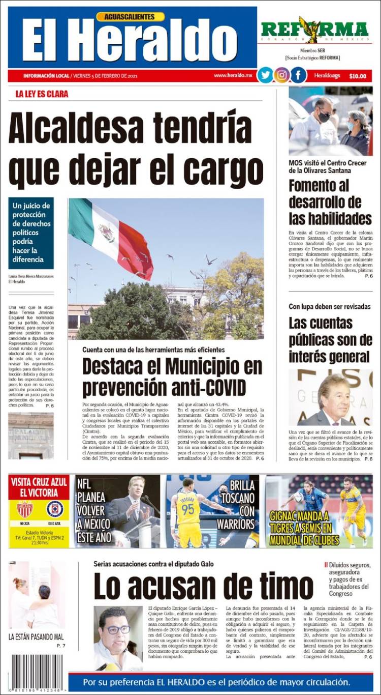 Portada de El Heraldo de Aguascalientes (México)