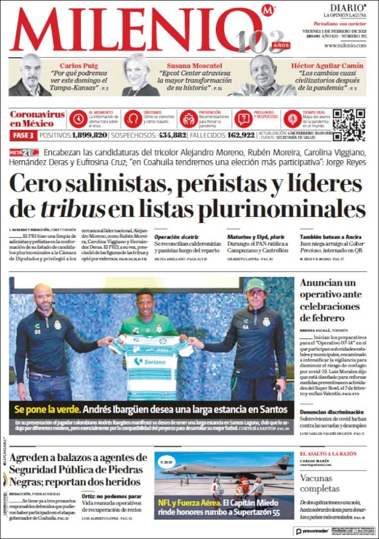 Portada de Milenio - Laguna (México)