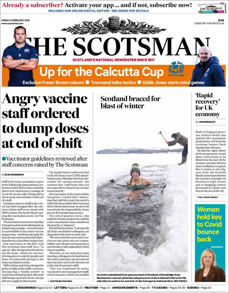 Portada de The Scotsman (Reino Unido)